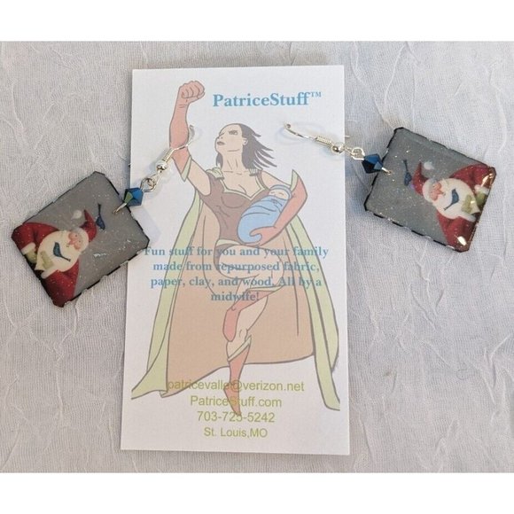 NIP Earrings Dangle Drop Handmade Upcycled Santa Christmas Jewelry Beads Claus - Picture 10 of 11